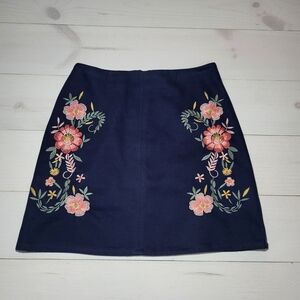 Women's Mini Skirt Floral Embroidered Cotton Denim BOHO.